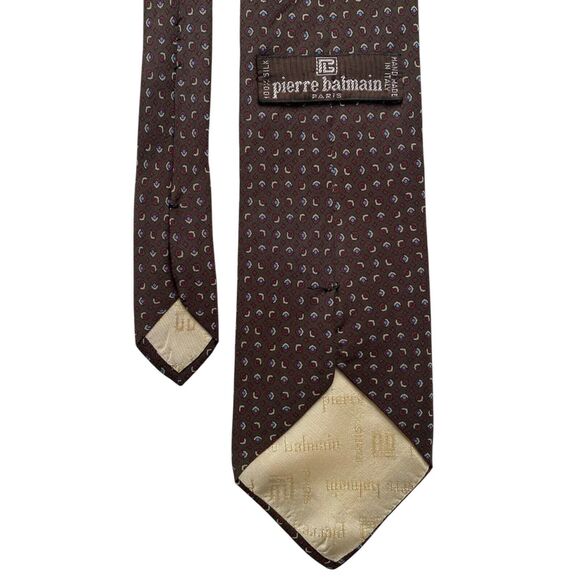 Pierre Balmain Paris Mens Designer Tie Italian Silk Necktie Brown Geometric 57" - Picture 3 of 4